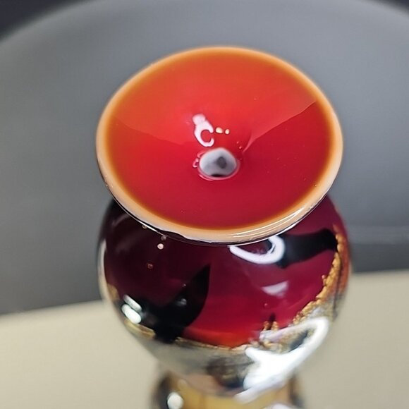 Nourot Signed Studio Glass Incense Vase Jar 4.5” Tall Red Gold Black USA - Picture 7 of 10
